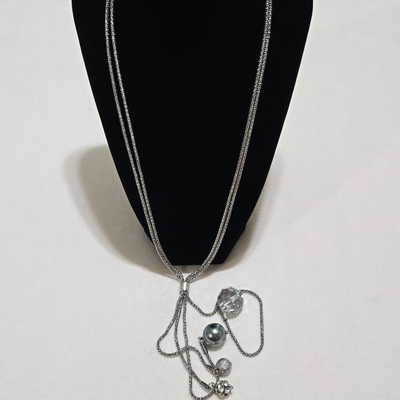 Long Silver Necklace with Sparkling Accents - Picture 1 of 6